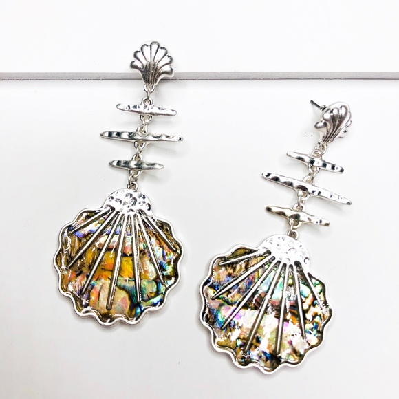 Ornamental Stone Jewelry - Joyce Abalone Shell Drop Silv Statement Earrings